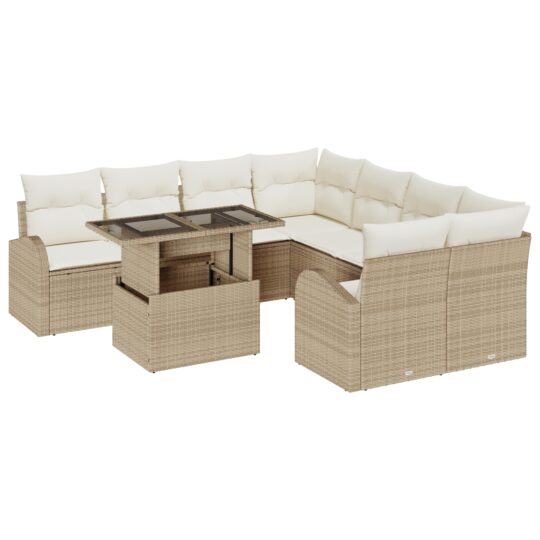 Alternative view of Set de canapele pentru grădină cu pernă 9 pcs Bej Rattan poli