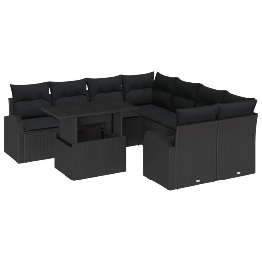 Alternative view of Set de canapele pentru grădină cu pernă 9 pcs Negru Rattan poli