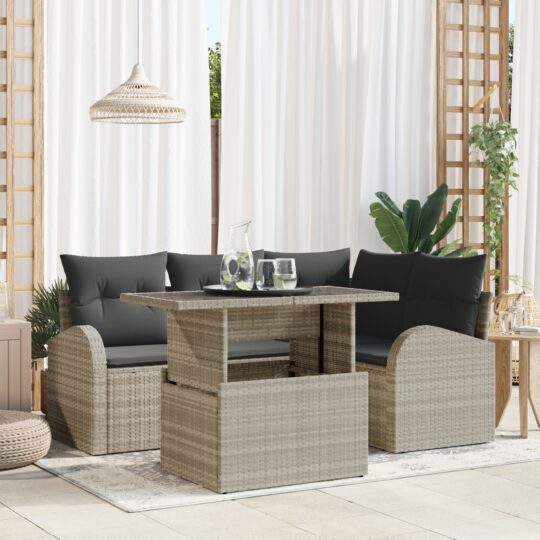 Set de canapele pentru grădină 5 pcs Gri deschis Rattan poli