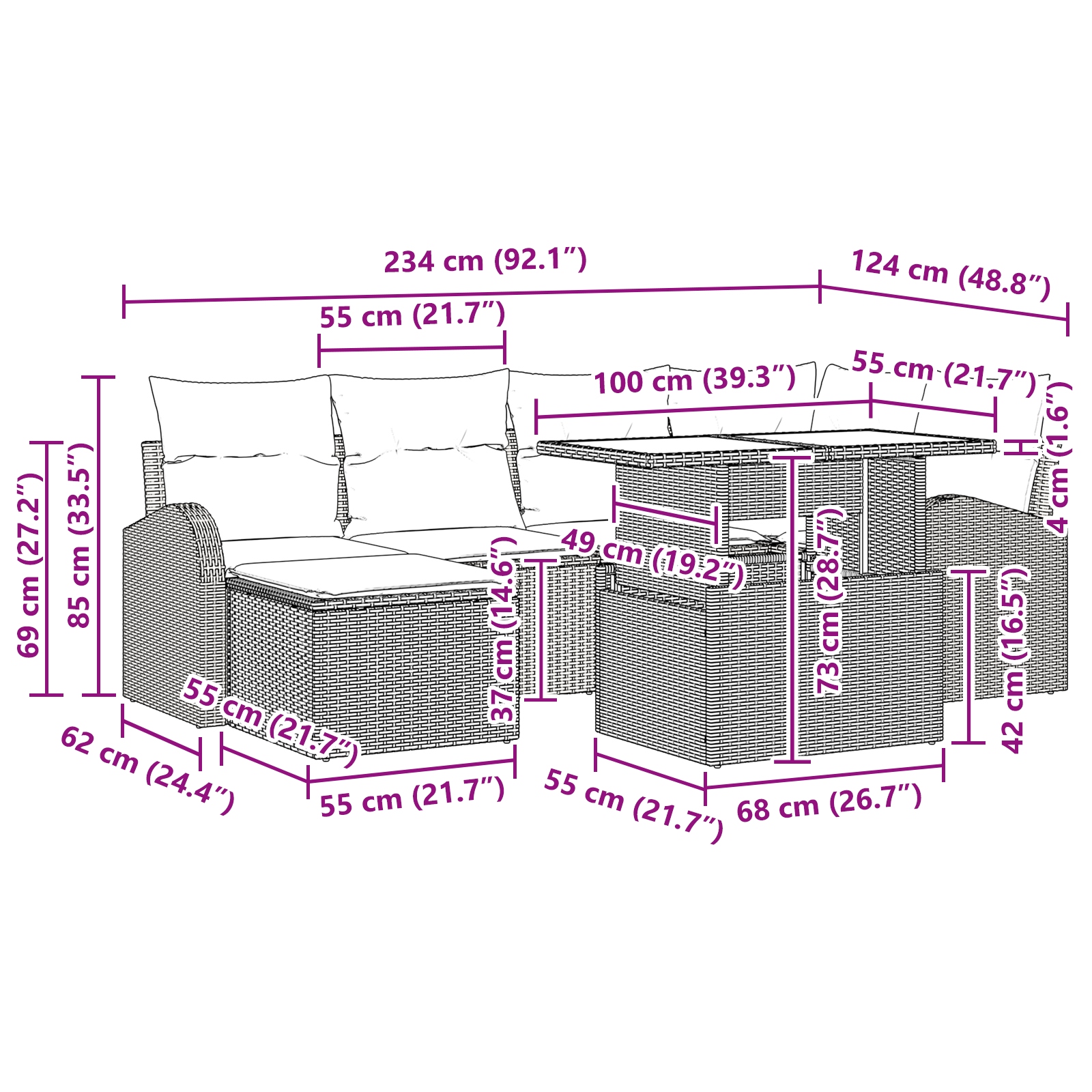 3348679 12 Set de canapele pentru grădină cu pernă 7 pcs Negru Set de canapele pentru grădină cu pernă 7 pcs Negru - imagine 12