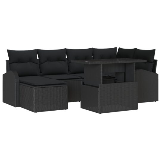 3348679 2 Set de canapele pentru grădină cu pernă 7 pcs Negru 3348679 2
