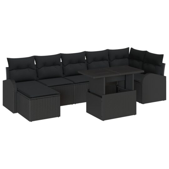 Alternative view of Set de canapele pentru grădină cu pernă 8 pcs Negru