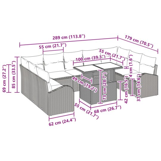 3348704 11 Set de canapele pentru grădină cu pernă 10 pcs maro și crem 3348704 11
