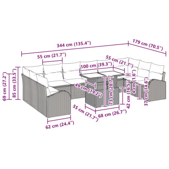 3348715 11 Set de canapele pentru grădină 11 pcs Gri 100 x 55 x 73 cm 3348715 11