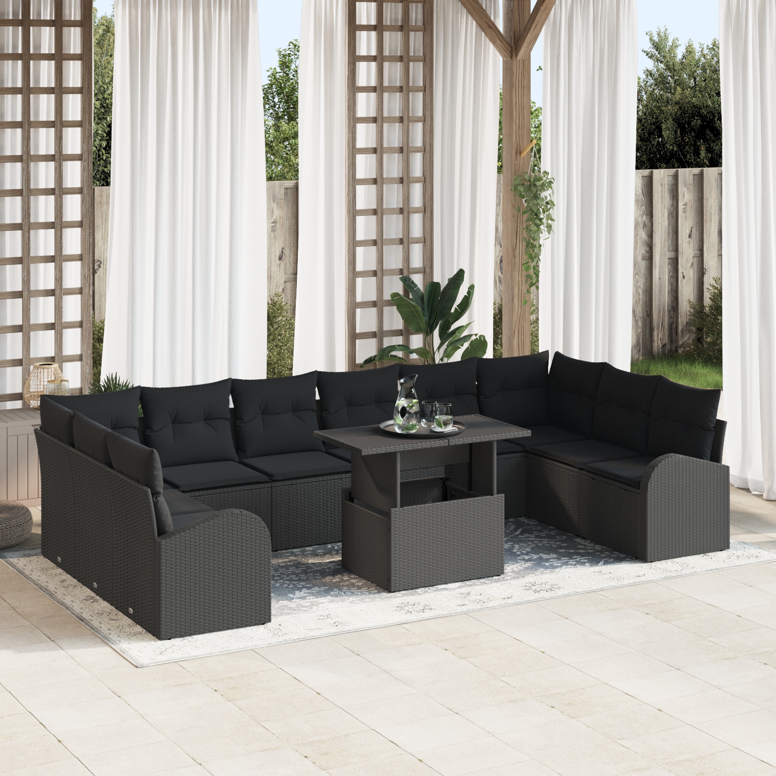 3348719 1 Set de canapele pentru grădină 11 pcs Negru 100 x 55 x 73 cm Set de canapele pentru grădină 11 pcs Negru 100 x 55 x 73 cm