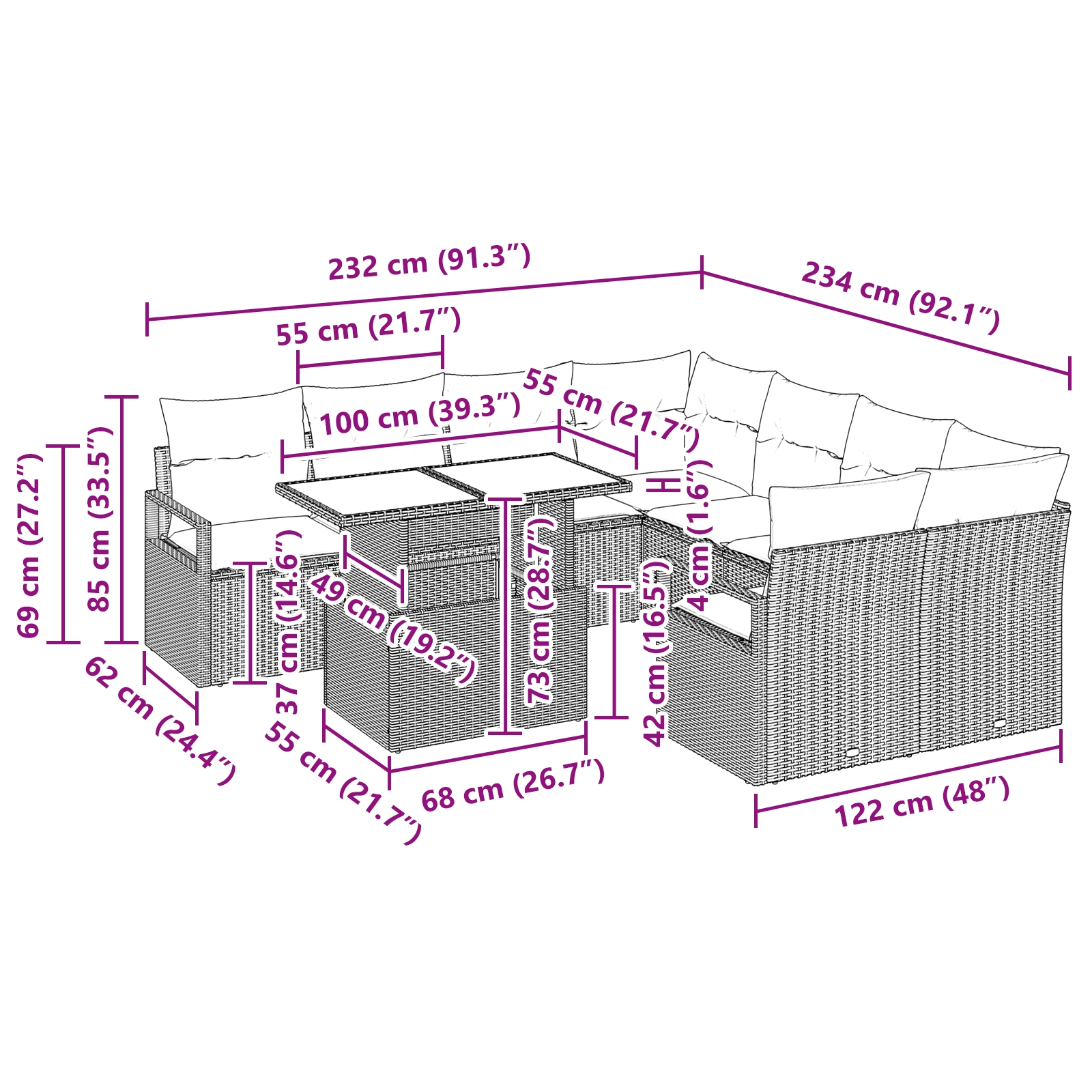 3348797 11 Set de canapele pentru grădină cu pernă 9 pcs bej și crem Set de canapele pentru grădină cu pernă 9 pcs bej și crem - imagine 11