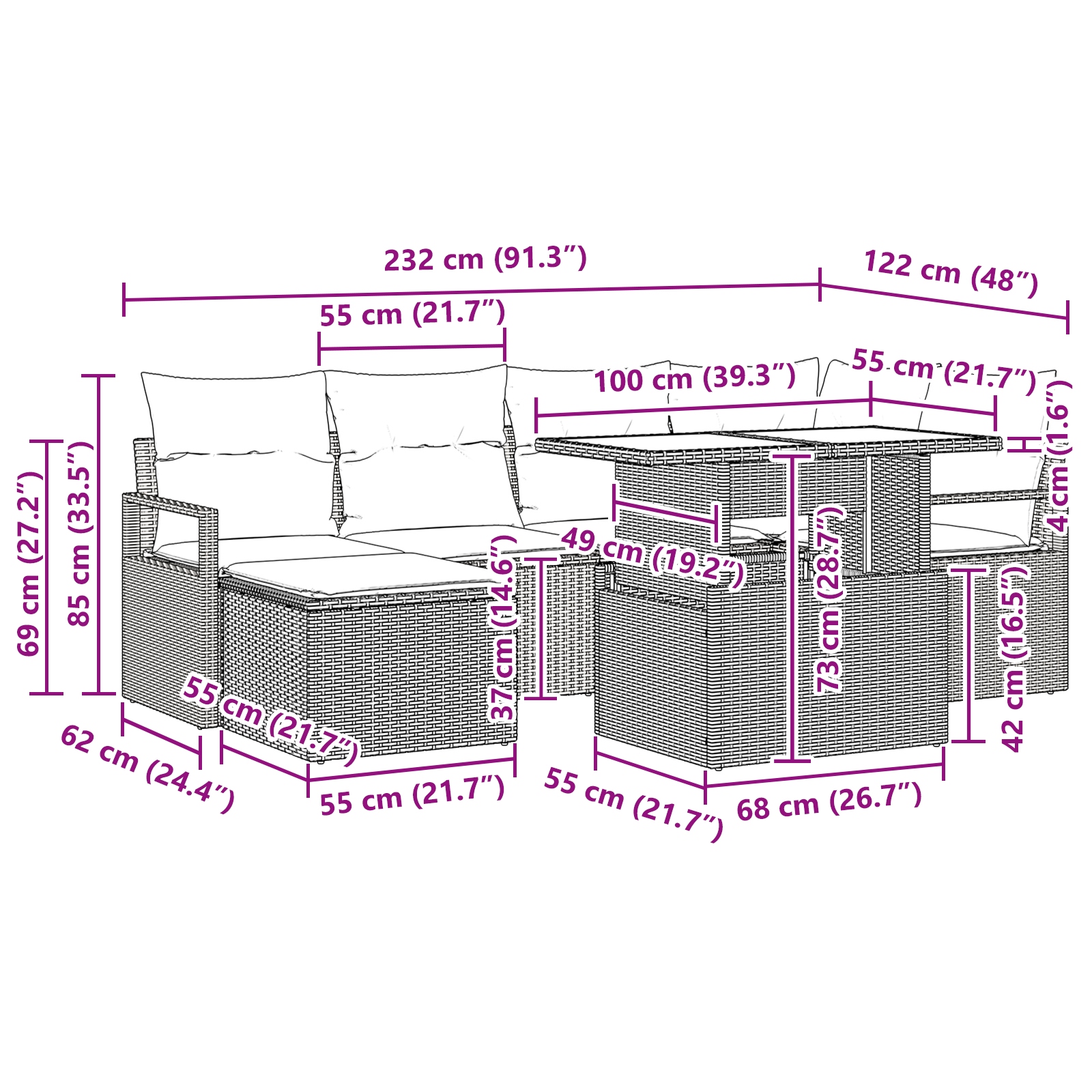 3348858 12 Set de canapele pentru grădină cu pernă 7 pcs Gri deschis Set de canapele pentru grădină cu pernă 7 pcs Gri deschis - imagine 12
