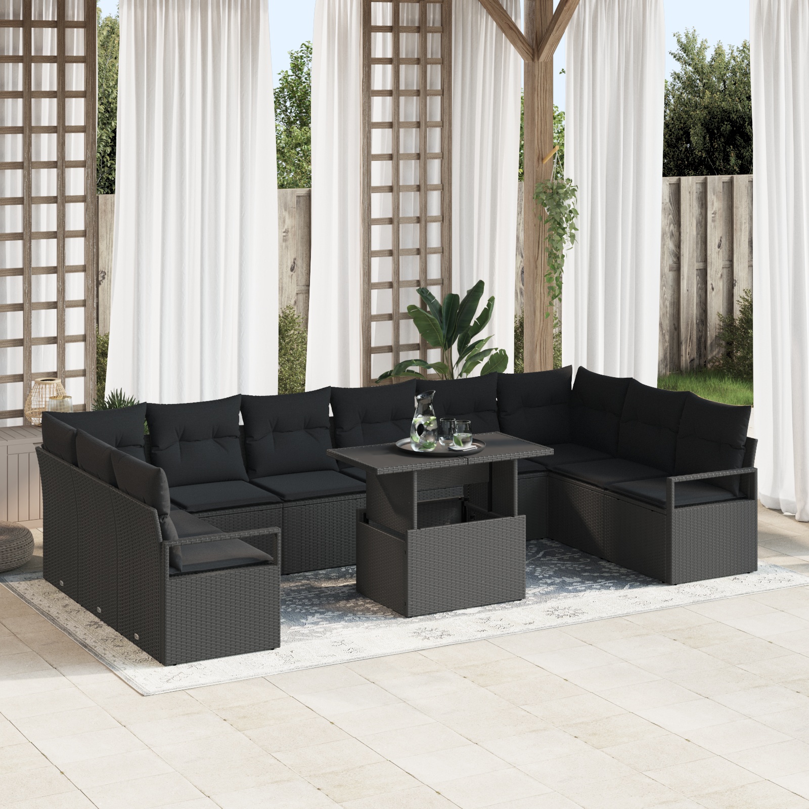 3348899 1 Set de canapele pentru grădină 11 pcs Negru 100 x 55 x 73 cm Set de canapele pentru grădină 11 pcs Negru 100 x 55 x 73 cm