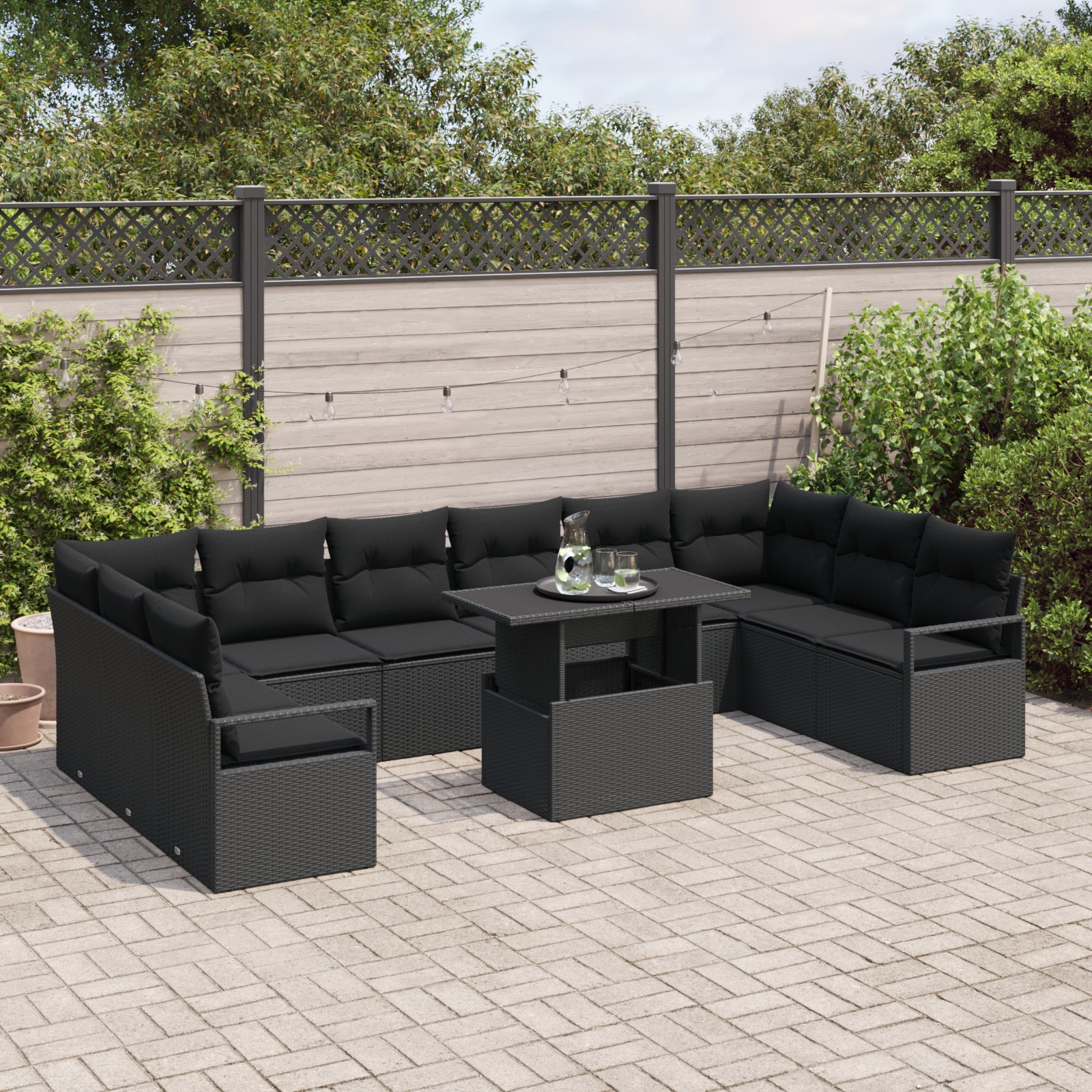 3348899 3 Set de canapele pentru grădină 11 pcs Negru 100 x 55 x 73 cm Set de canapele pentru grădină 11 pcs Negru 100 x 55 x 73 cm - imagine 3