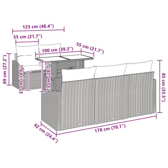 3348915 10 Set de canapele pentru grădină 6 pcs Gri 100 x 55 x 73 cm 3348915 10