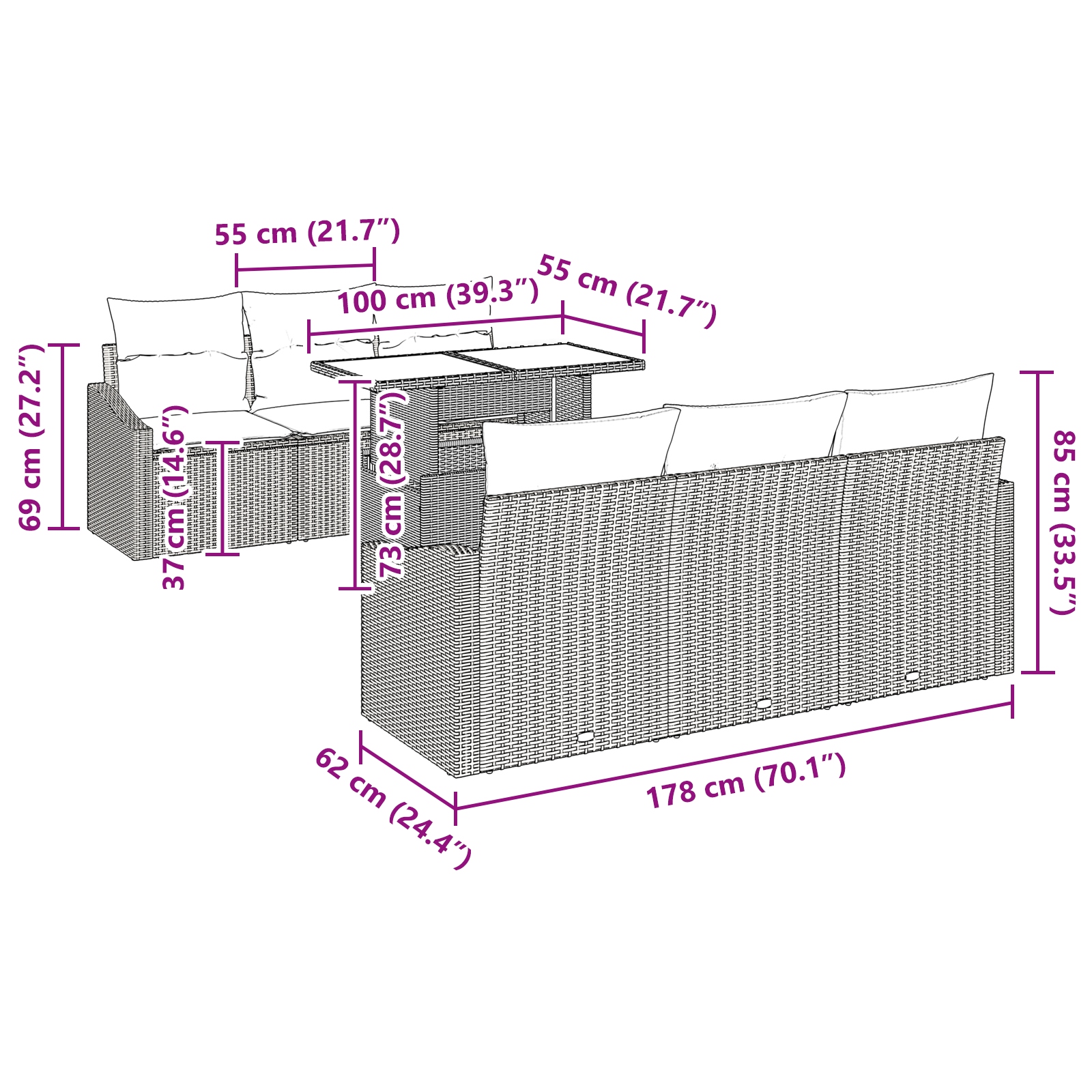 3348924 10 Set de canapele pentru grădină cu pernă 7 pcs maro și crem Set de canapele pentru grădină cu pernă 7 pcs maro și crem - imagine 10