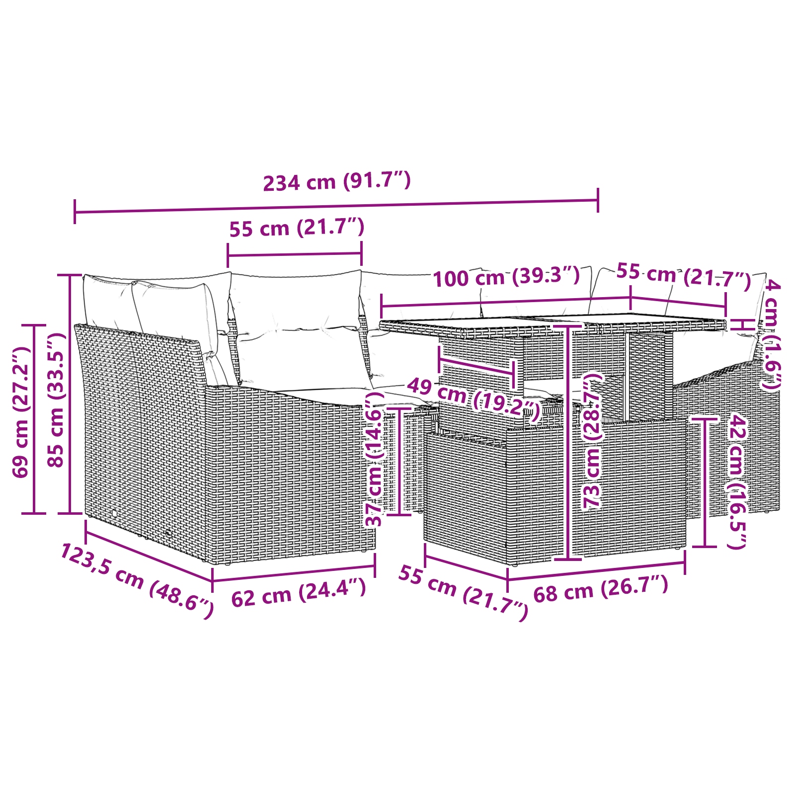 3348939 11 Set de canapele pentru grădină 7 pcs Negru 100 x 55 x 73 cm Set de canapele pentru grădină 7 pcs Negru 100 x 55 x 73 cm - imagine 11