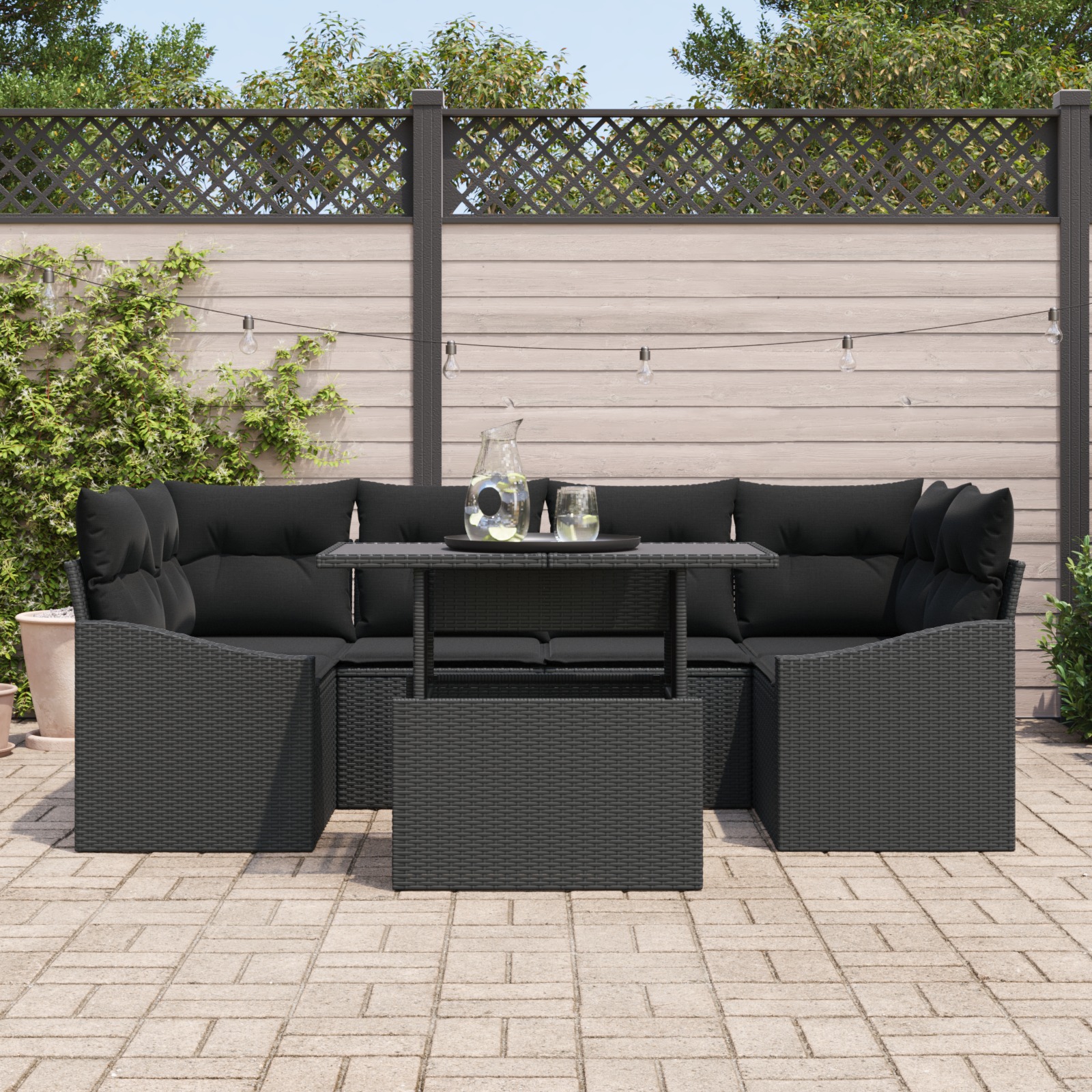 3348939 3 Set de canapele pentru grădină 7 pcs Negru 100 x 55 x 73 cm Set de canapele pentru grădină 7 pcs Negru 100 x 55 x 73 cm - imagine 3