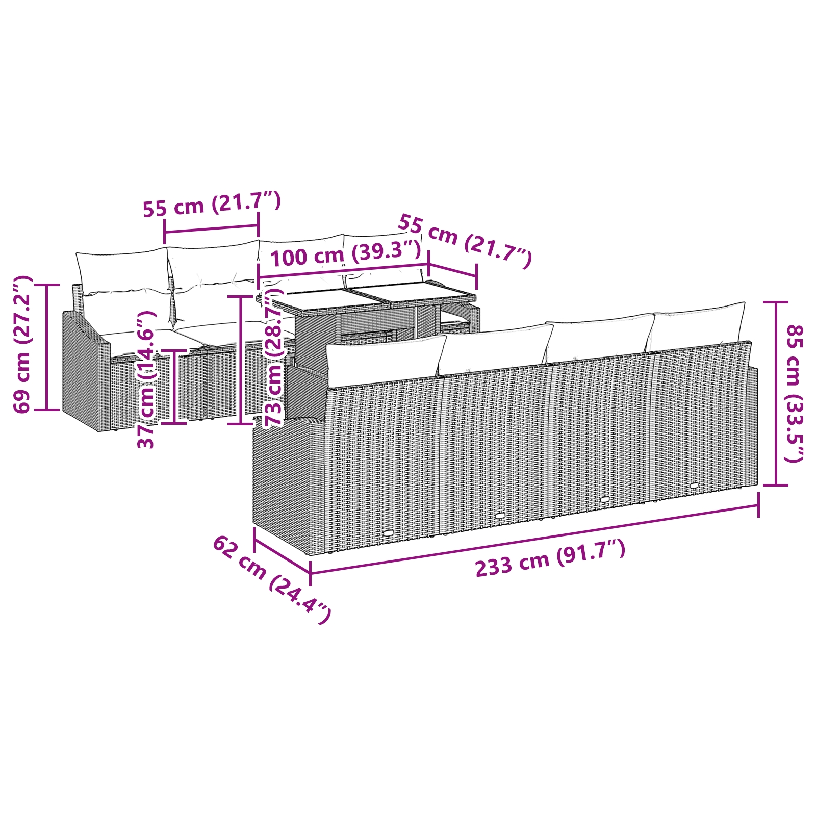 3348963 10 Set de canapele pentru grădină cu pernă 7 pcs negru și crem Set de canapele pentru grădină cu pernă 7 pcs negru și crem - imagine 10