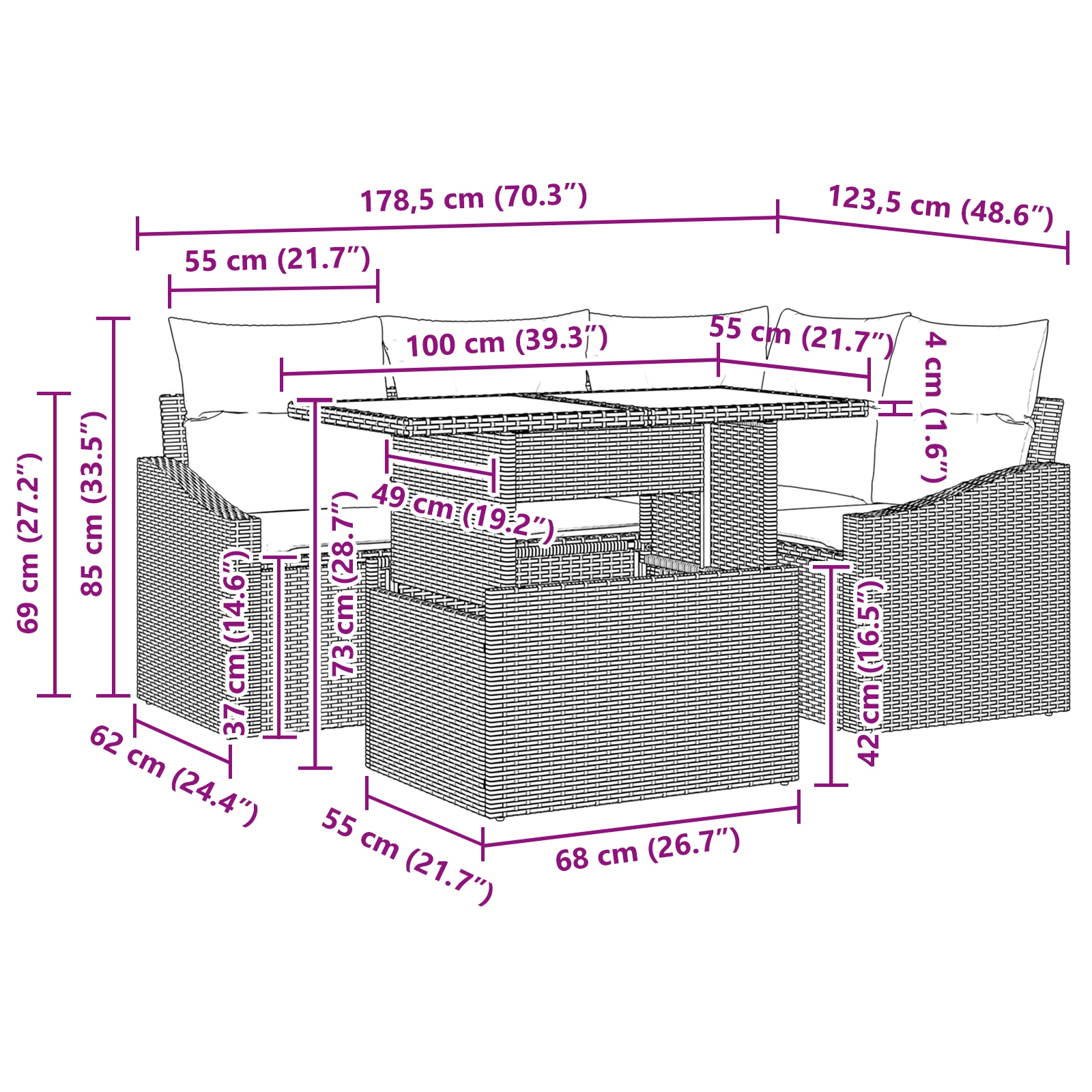 3348993 11 Set de canapele pentru grădină cu pernă 5 pcs negru și crem Set de canapele pentru grădină cu pernă 5 pcs negru și crem - imagine 11