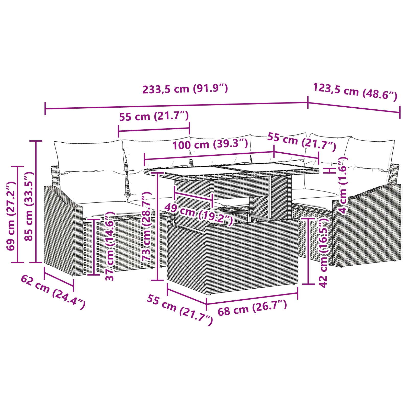 3349007 11 Set de canapele pentru grădină cu pernă 6 pcs bej și crem Set de canapele pentru grădină cu pernă 6 pcs bej și crem - imagine 11