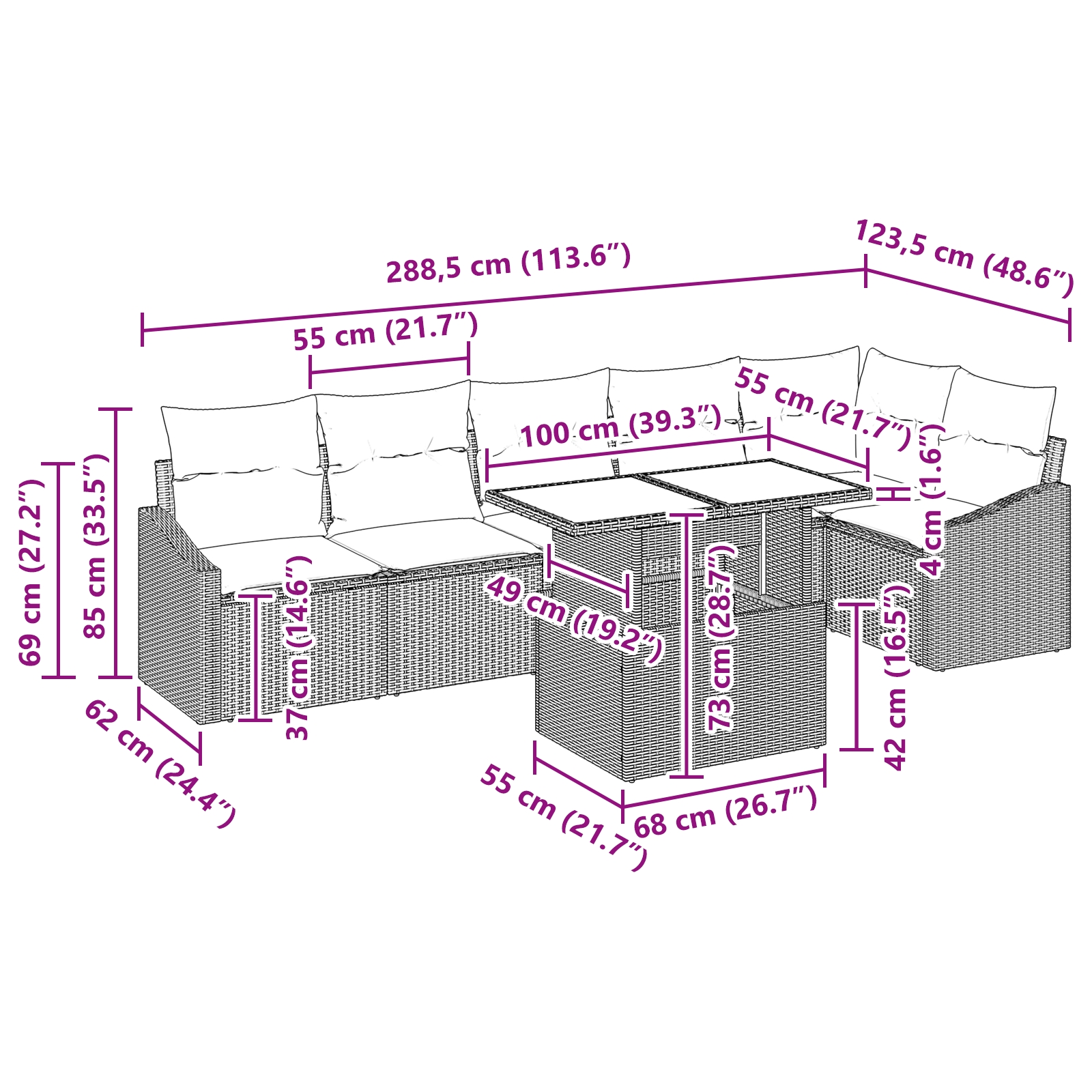 3349015 11 Set de canapele pentru grădină 7 pcs Gri 100 x 55 x 73 cm Set de canapele pentru grădină 7 pcs Gri 100 x 55 x 73 cm - imagine 11