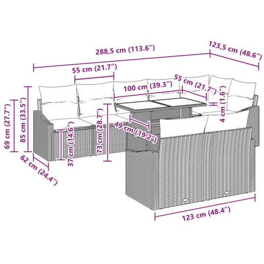 3349023 11 Set de canapele pentru grădină cu pernă 9 pcs negru și crem 3349023 11