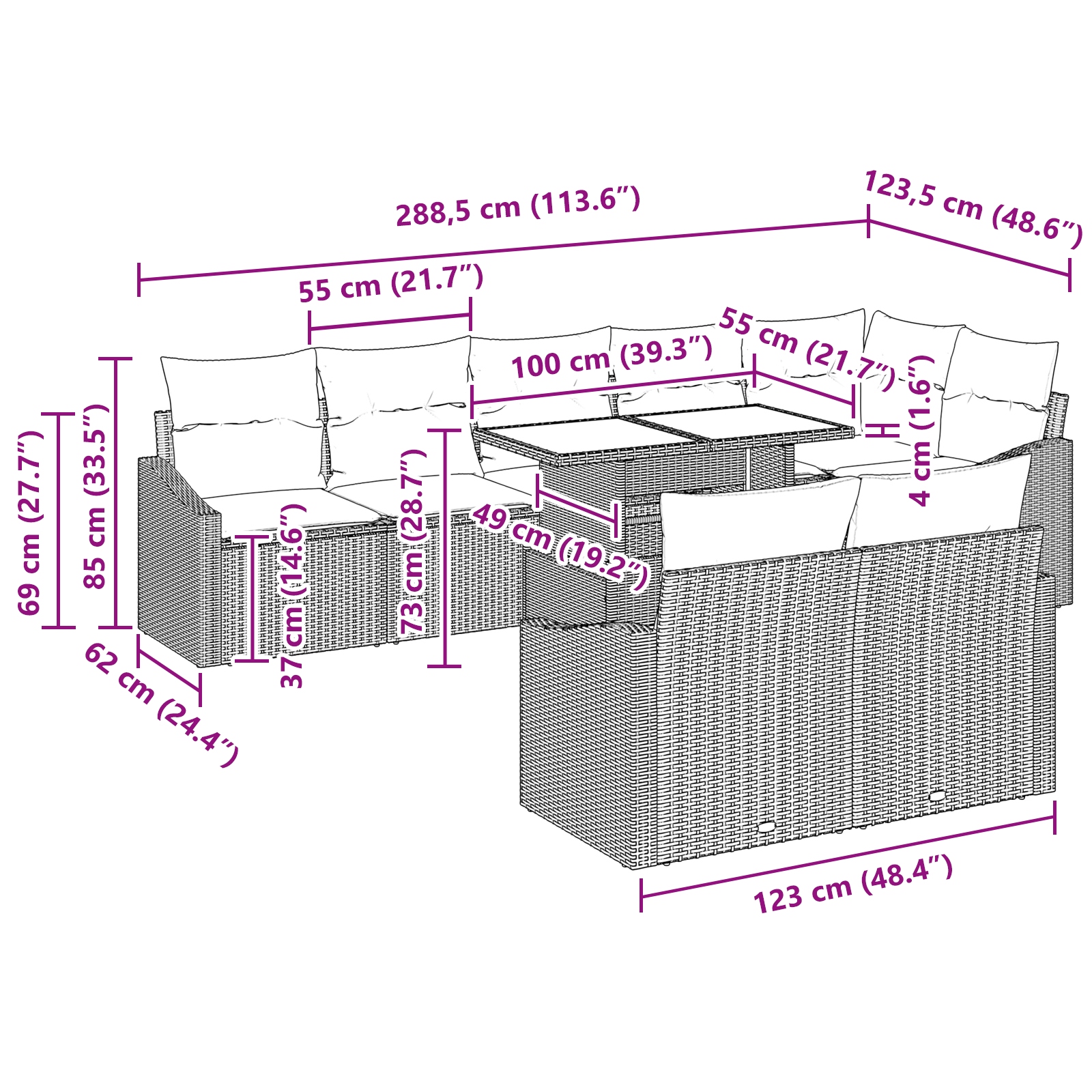 3349023 11 Set de canapele pentru grădină cu pernă 9 pcs negru și crem Set de canapele pentru grădină cu pernă 9 pcs negru și crem - imagine 11