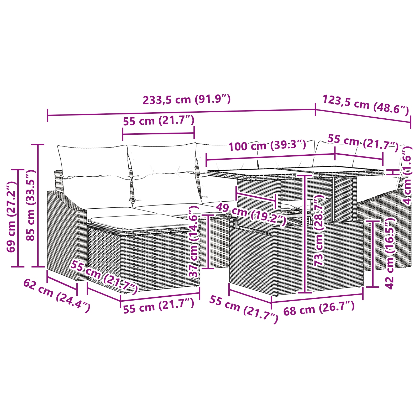 3349035 12 Set de canapele pentru grădină cu pernă 7 pcs Gri Set de canapele pentru grădină cu pernă 7 pcs Gri - imagine 12