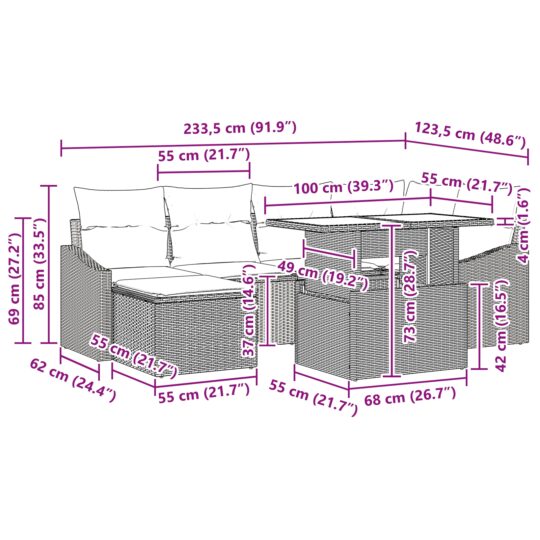 3349039 12 Set de canapele pentru grădină cu pernă 7 pcs Negru 3349039 12