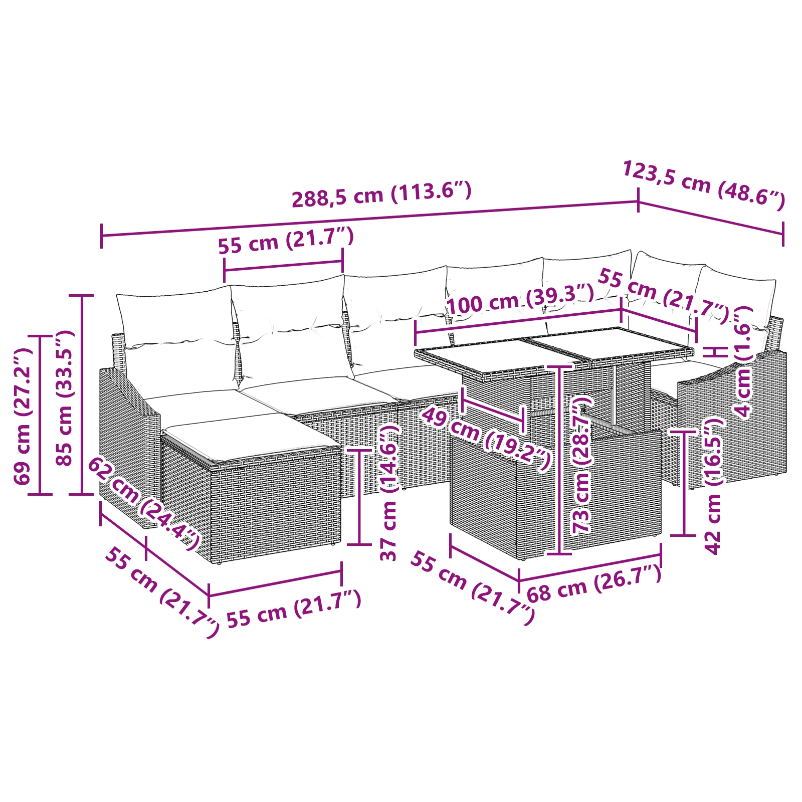 3349043 12 Set de canapele pentru grădină cu pernă 8 pcs negru și crem Set de canapele pentru grădină cu pernă 8 pcs negru și crem - imagine 12