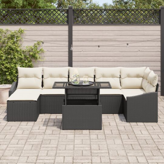 3349043 3 Set de canapele pentru grădină cu pernă 8 pcs negru și crem 3349043 3
