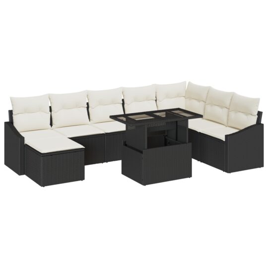 Alternative view of Set de canapele pentru grădină cu pernă 9 pcs negru și crem