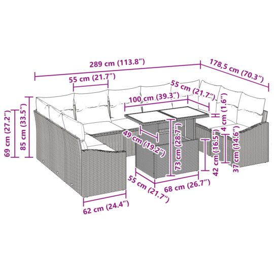 3349065 11 Set de canapele pentru grădină 10 pcs Gri 100 x 55 x 73 cm 3349065 11
