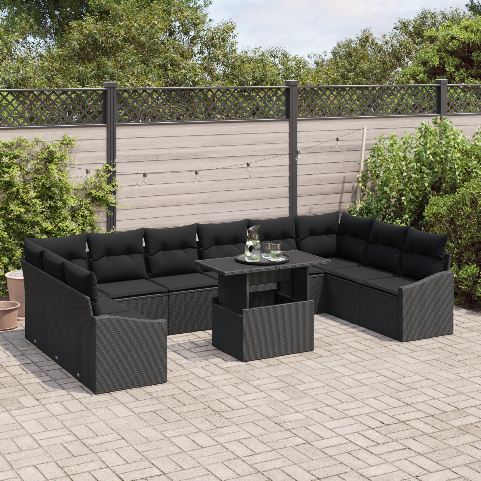 3349079 3 Set de canapele pentru grădină 11 pcs Negru 100 x 55 x 73 cm Set de canapele pentru grădină 11 pcs Negru 100 x 55 x 73 cm - imagine 3
