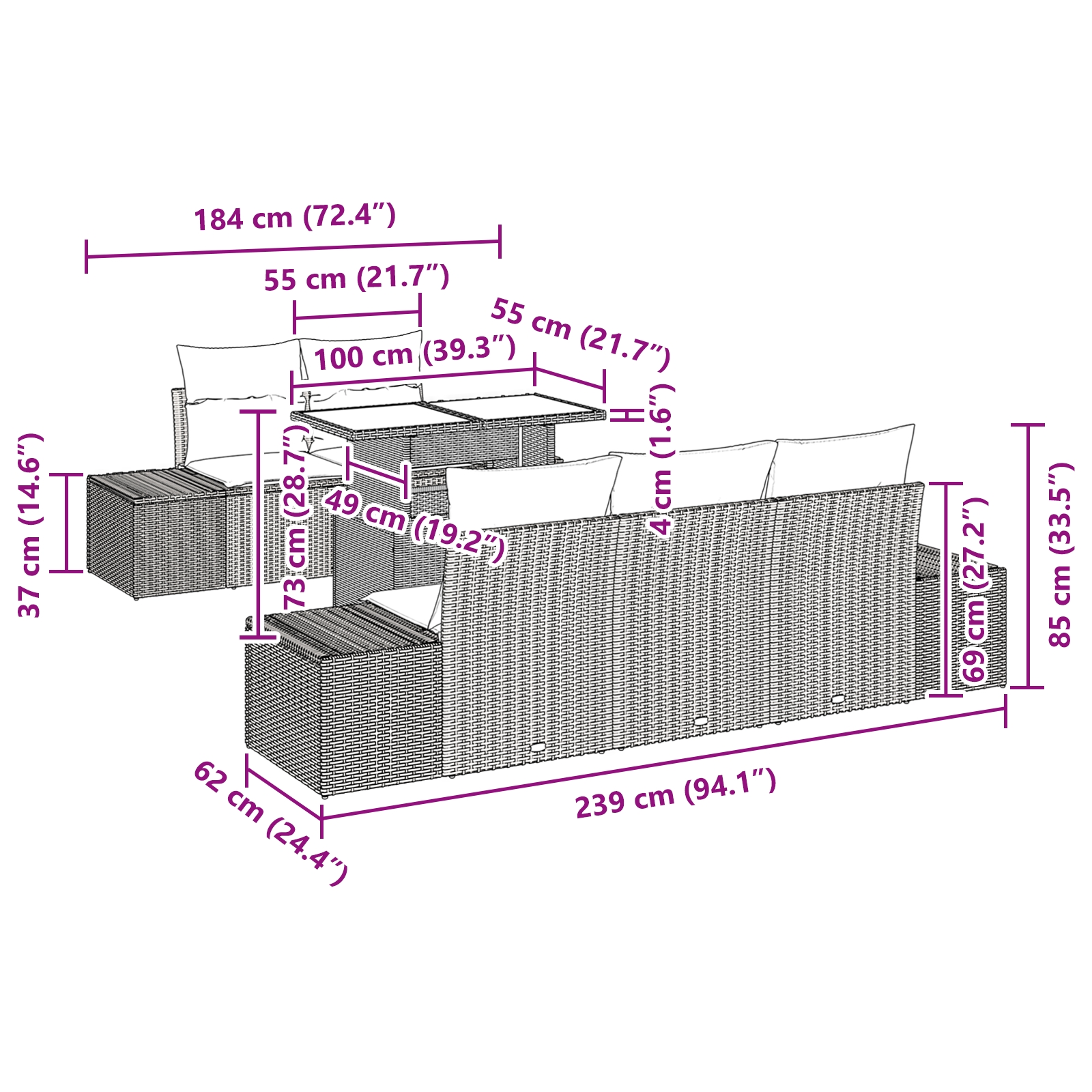 3349097 10 Set de canapele pentru grădină cu pernă 6 pcs bej și crem Set de canapele pentru grădină cu pernă 6 pcs bej și crem - imagine 10
