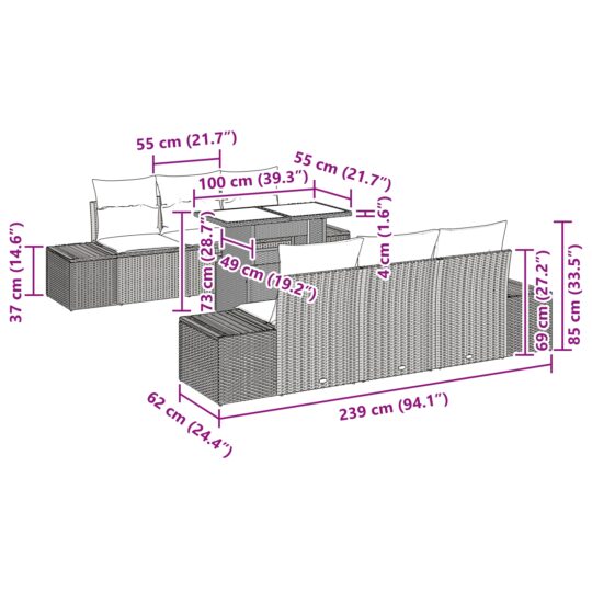 3349104 10 Set de canapele pentru grădină cu pernă 7 pcs maro și crem 3349104 10