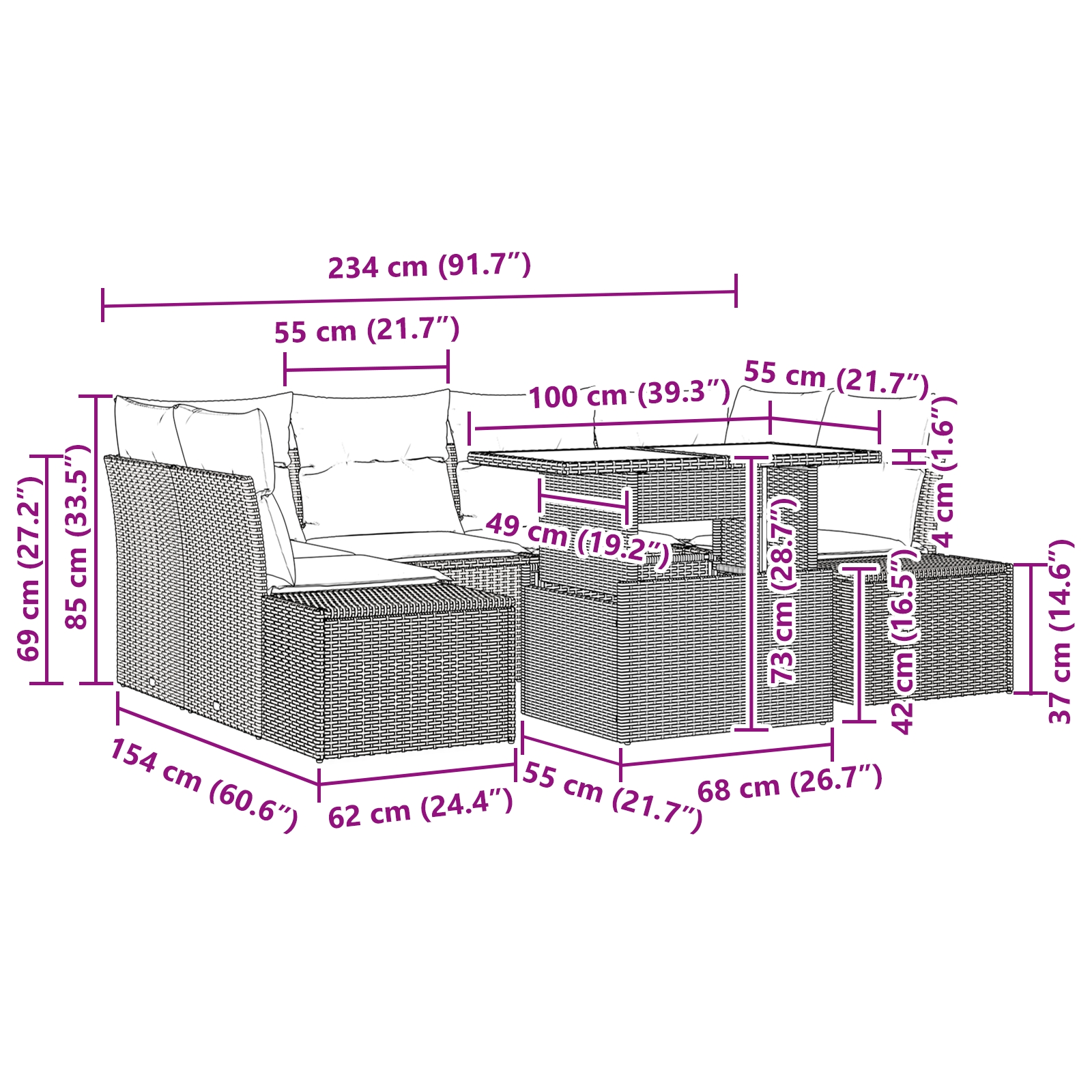 3349114 11 Set de canapele pentru grădină cu pernă 7 pcs maro și crem Set de canapele pentru grădină cu pernă 7 pcs maro și crem - imagine 11