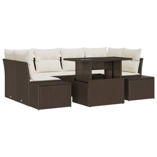 Alternative view of Set de canapele pentru grădină cu pernă 7 pcs maro și crem