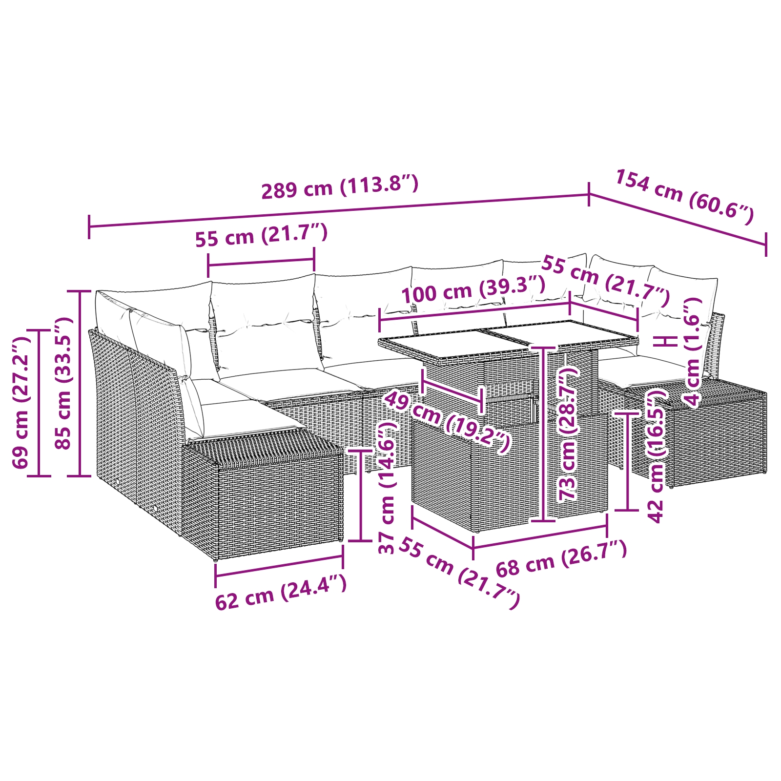 3349134 11 Set de canapele pentru grădină cu pernă 8 pcs maro și crem Set de canapele pentru grădină cu pernă 8 pcs maro și crem - imagine 11