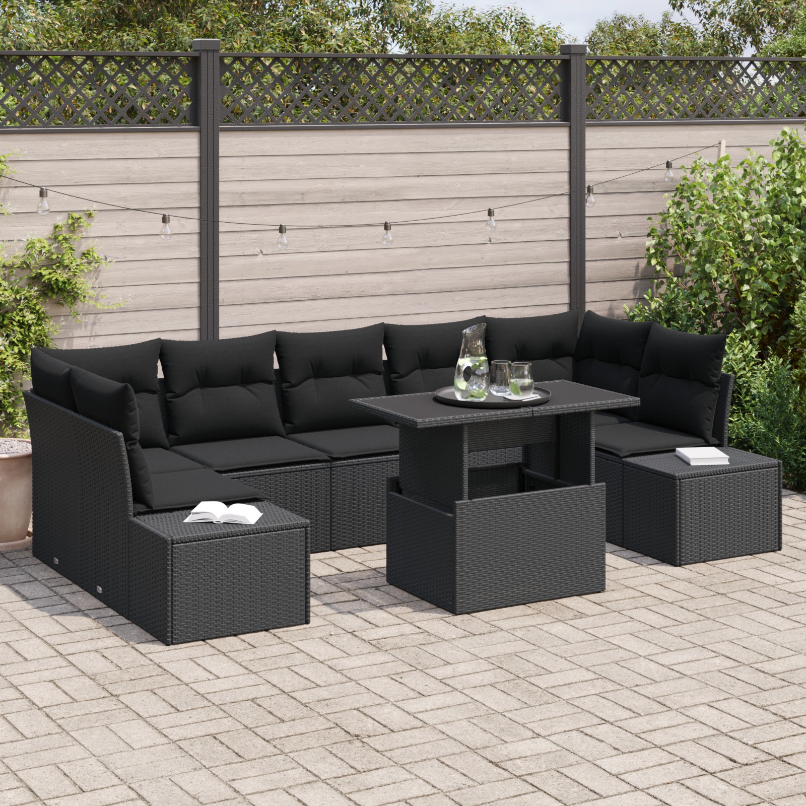 3349139 1 Set de canapele pentru grădină 8 pcs Negru 100 x 55 x 73 cm Set de canapele pentru grădină 8 pcs Negru 100 x 55 x 73 cm