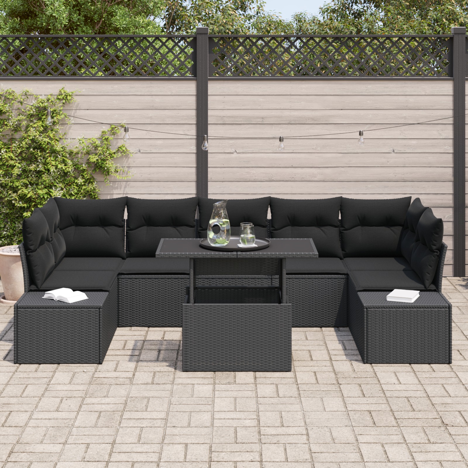 3349139 3 Set de canapele pentru grădină 8 pcs Negru 100 x 55 x 73 cm Set de canapele pentru grădină 8 pcs Negru 100 x 55 x 73 cm - imagine 3