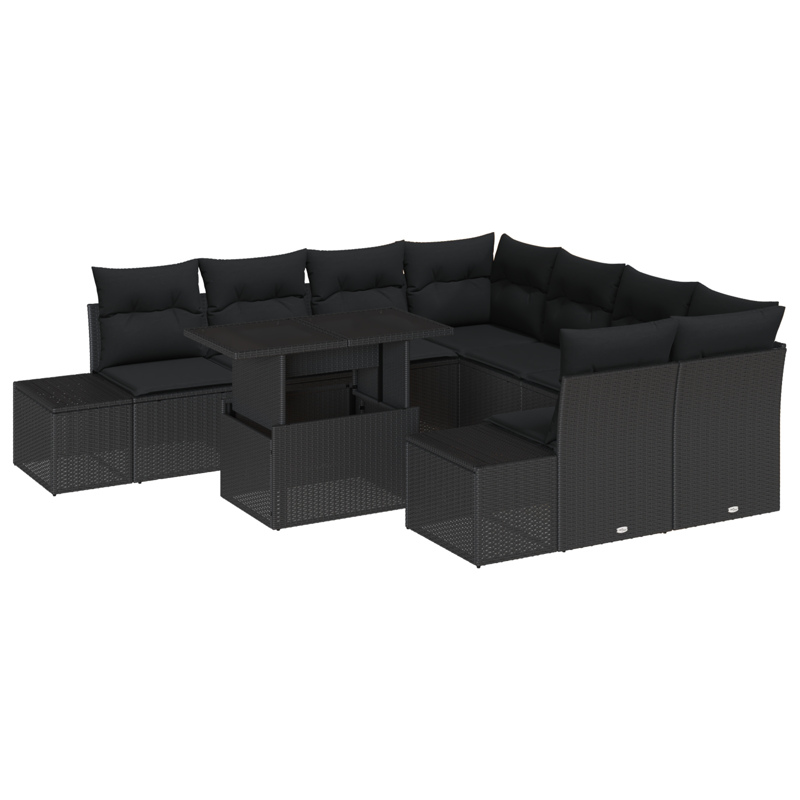 3349159 2 Set de canapele pentru grădină 9 pcs Negru 100 x 55 x 73 cm Set de canapele pentru grădină 9 pcs Negru 100 x 55 x 73 cm - imagine 2