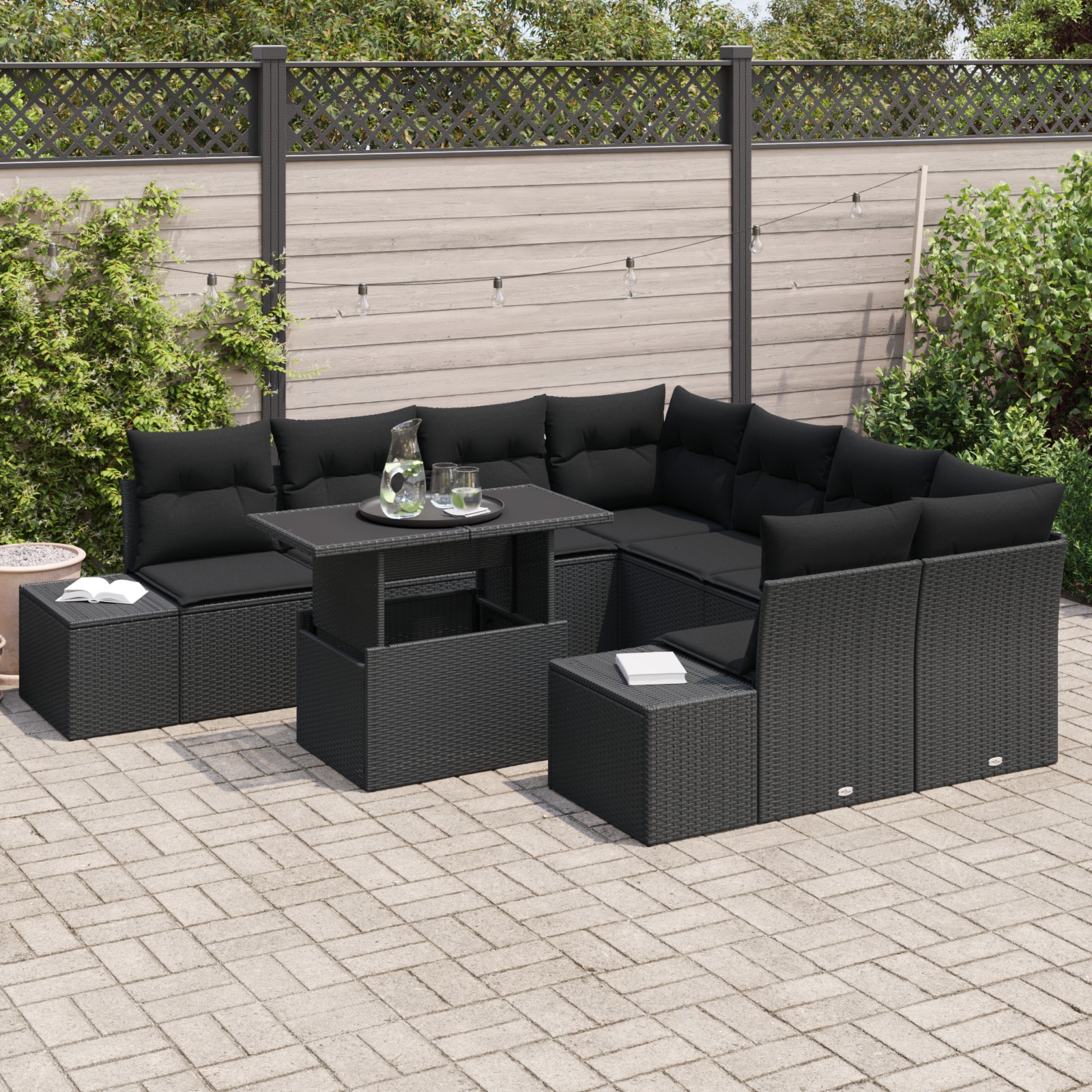 3349159 3 Set de canapele pentru grădină 9 pcs Negru 100 x 55 x 73 cm Set de canapele pentru grădină 9 pcs Negru 100 x 55 x 73 cm - imagine 3