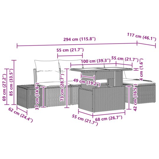 3349165 11 Set de canapele pentru grădină cu pernă 6 pcs Gri 3349165 11