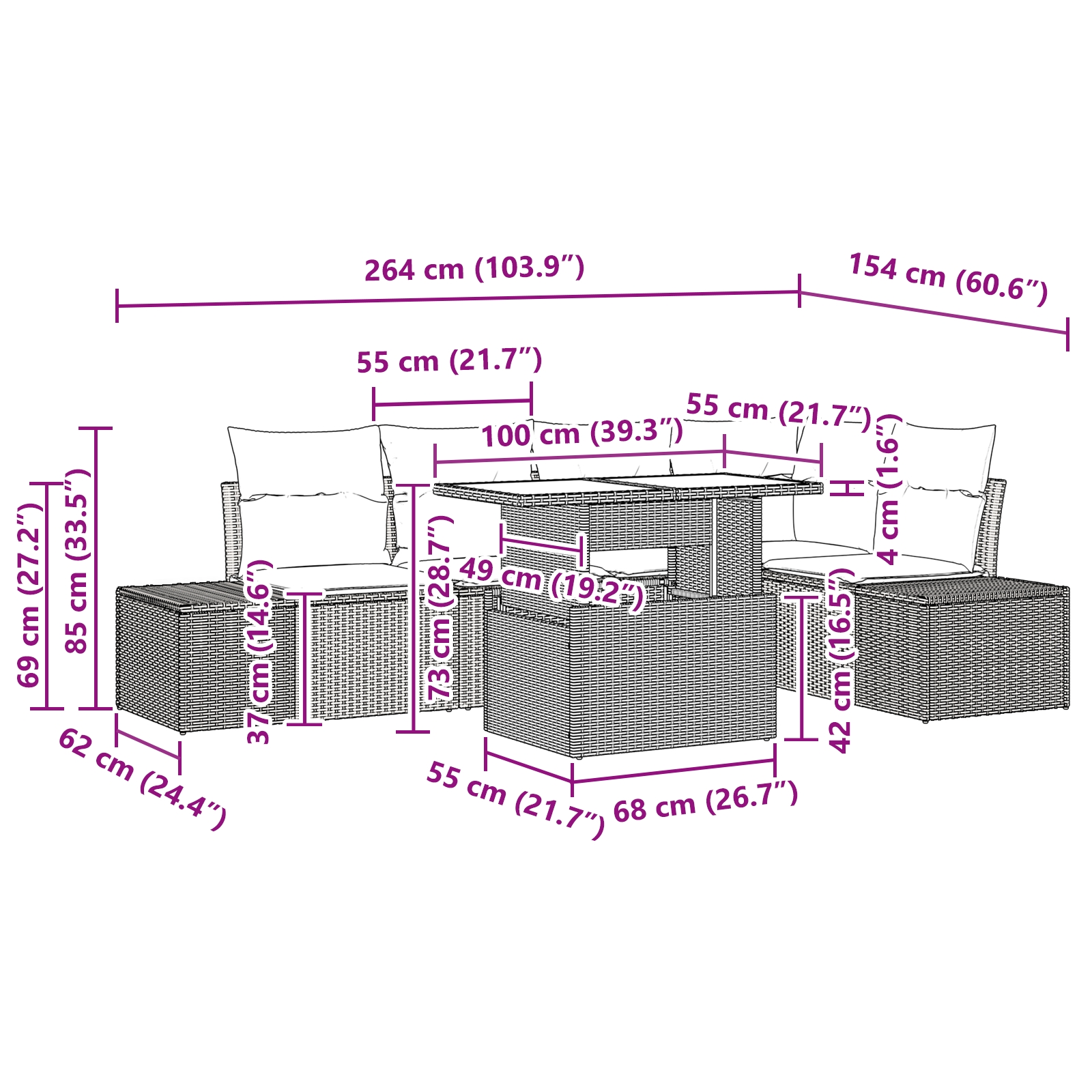 3349183 11 Set de canapele pentru grădină cu pernă 6 pcs Negru Rattan poli Set de canapele pentru grădină cu pernă 6 pcs Negru Rattan poli - imagine 11