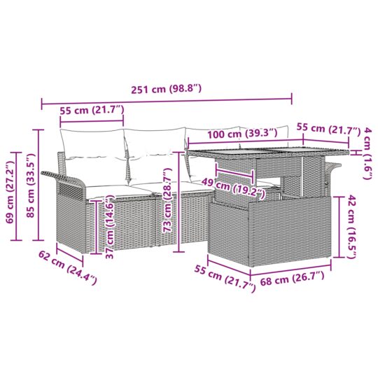 3349266 10 Set de canapele pentru grădină cu pernă 5 pcs bej și crem 3349266 10