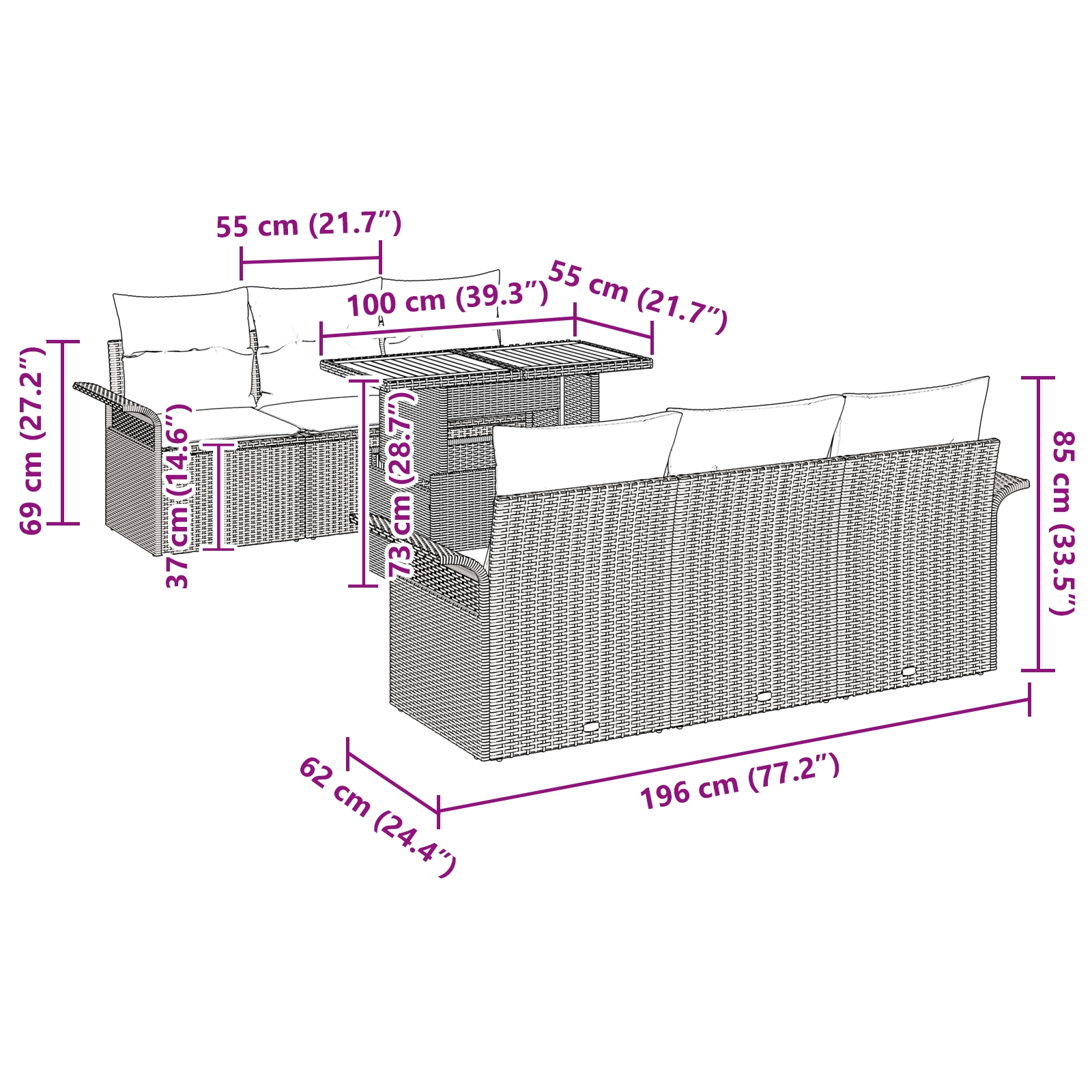 3349281 10 Set de canapele pentru grădină 7 pcs Negru 100 x 55 x 73 cm Set de canapele pentru grădină 7 pcs Negru 100 x 55 x 73 cm - imagine 10