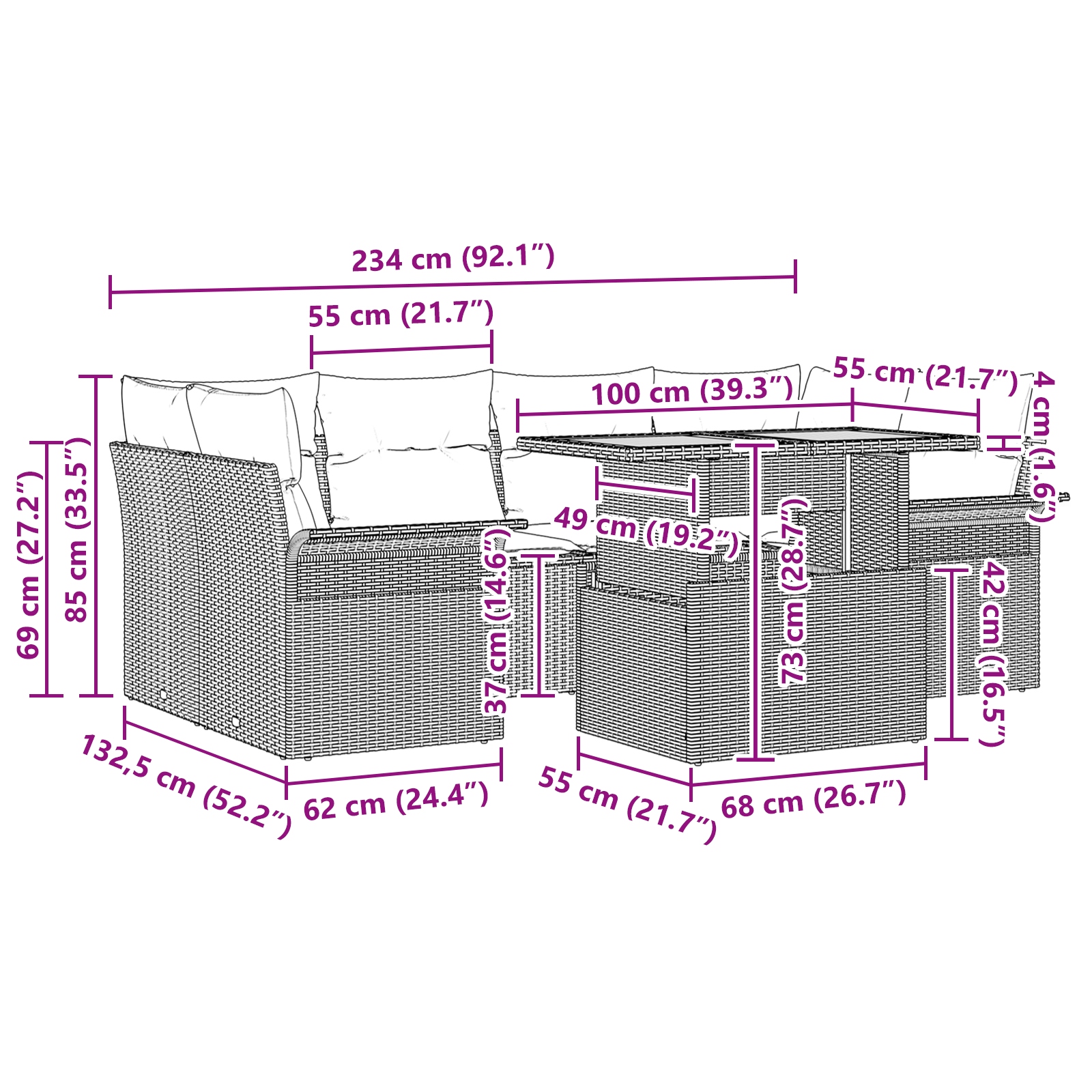 3349287 11 Set de canapele pentru grădină cu pernă 7 pcs bej și crem Set de canapele pentru grădină cu pernă 7 pcs bej și crem - imagine 11