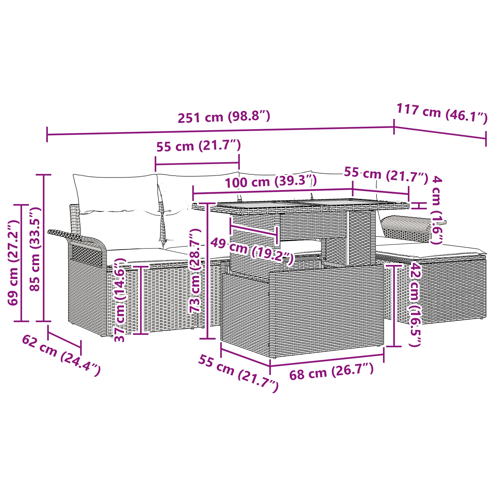3349319 11 Set de canapele pentru grădină cu pernă 6 pcs negru și crem Set de canapele pentru grădină cu pernă 6 pcs negru și crem - imagine 11