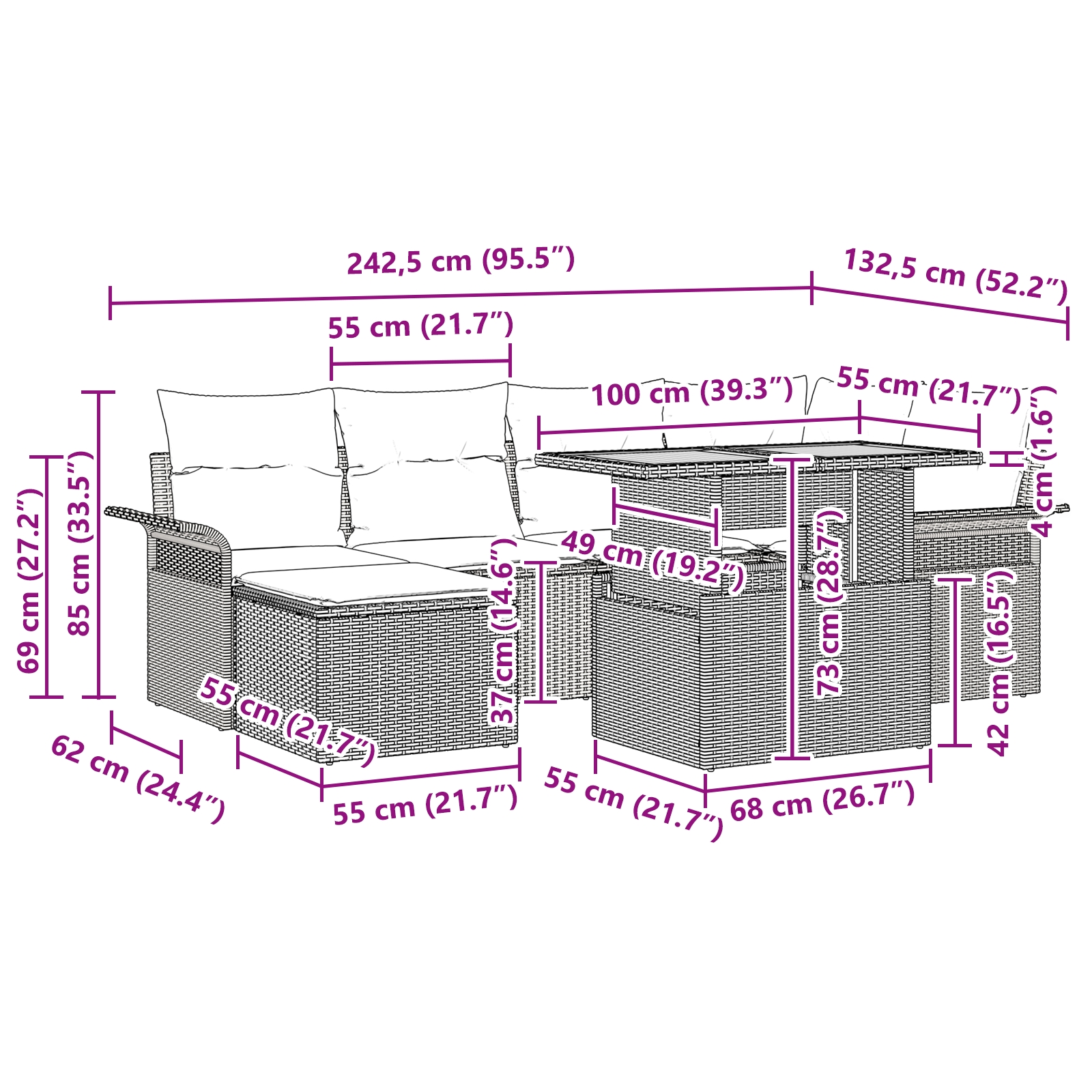 3349356 12 Set de canapele pentru grădină 7 pcs bej și gri deschis Set de canapele pentru grădină 7 pcs bej și gri deschis - imagine 12