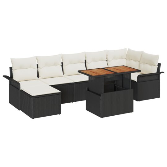 Alternative view of Set de canapele pentru grădină cu pernă 8 pcs negru și crem