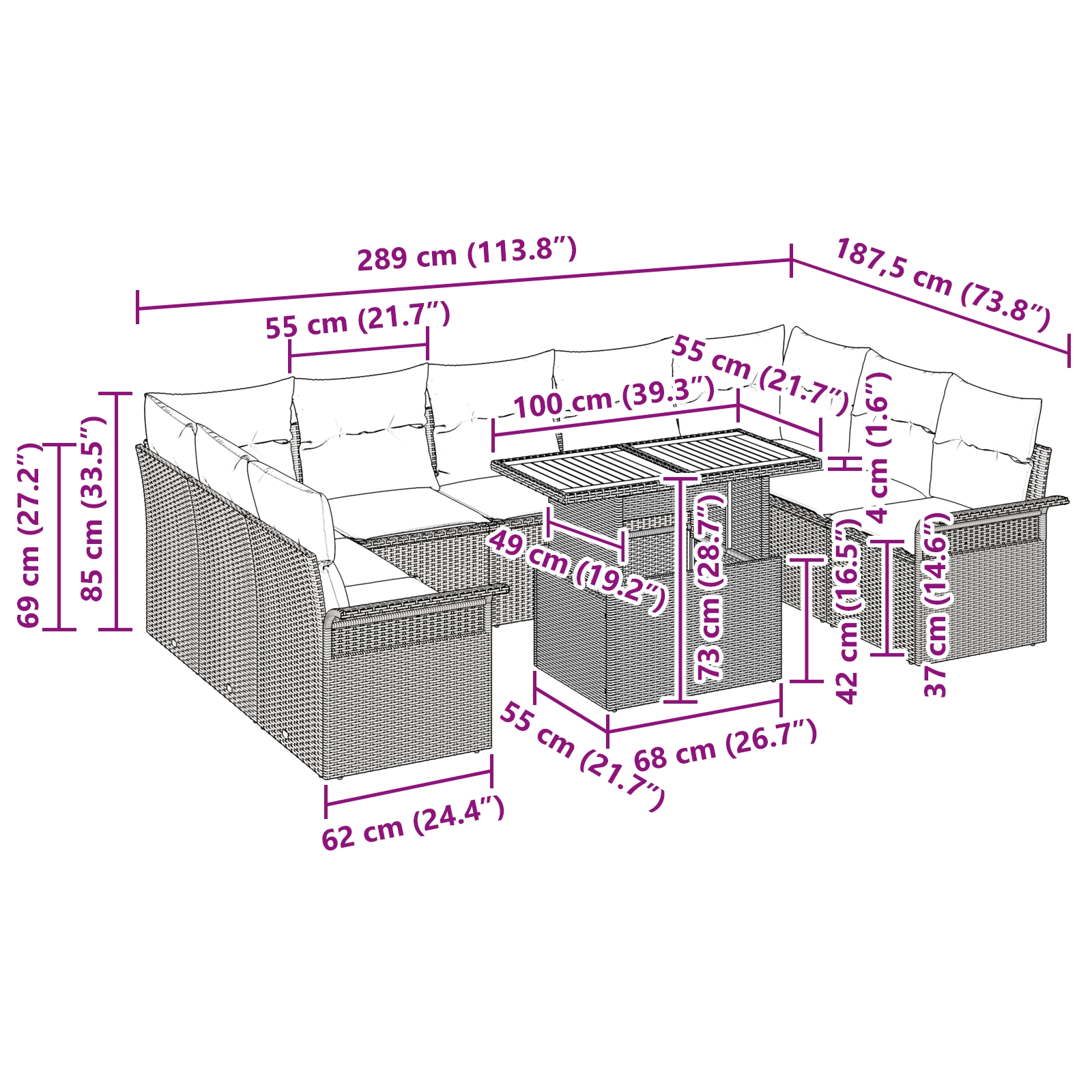 3349377 11 Set de canapele pentru grădină 10 pcs bej și gri deschis Set de canapele pentru grădină 10 pcs bej și gri deschis - imagine 11