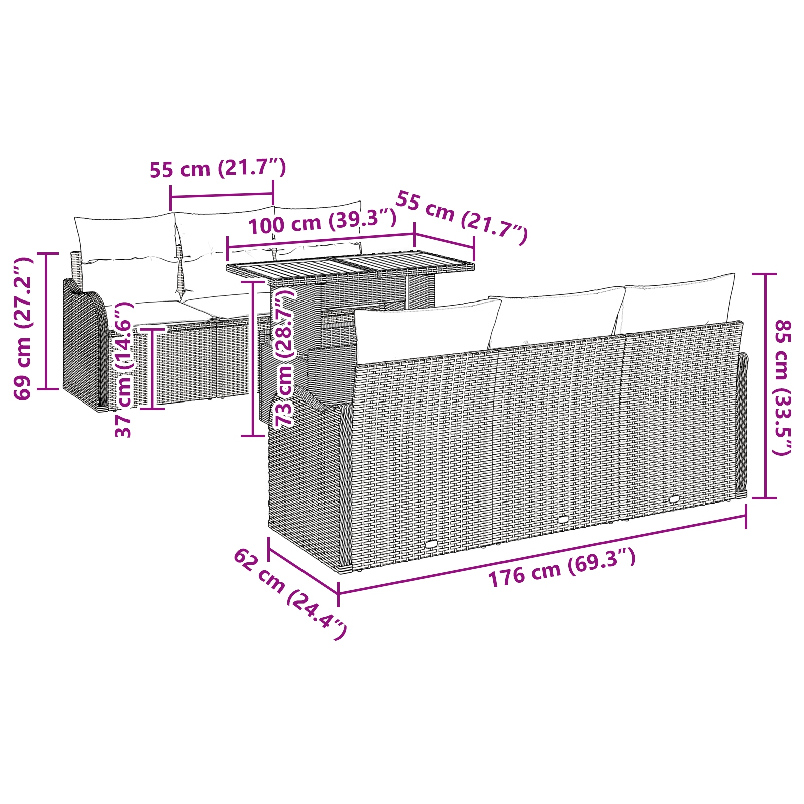 3349407 10 Set de canapele pentru grădină 7 pcs Negru 100 x 55 x 73 cm Set de canapele pentru grădină 7 pcs Negru 100 x 55 x 73 cm - imagine 10