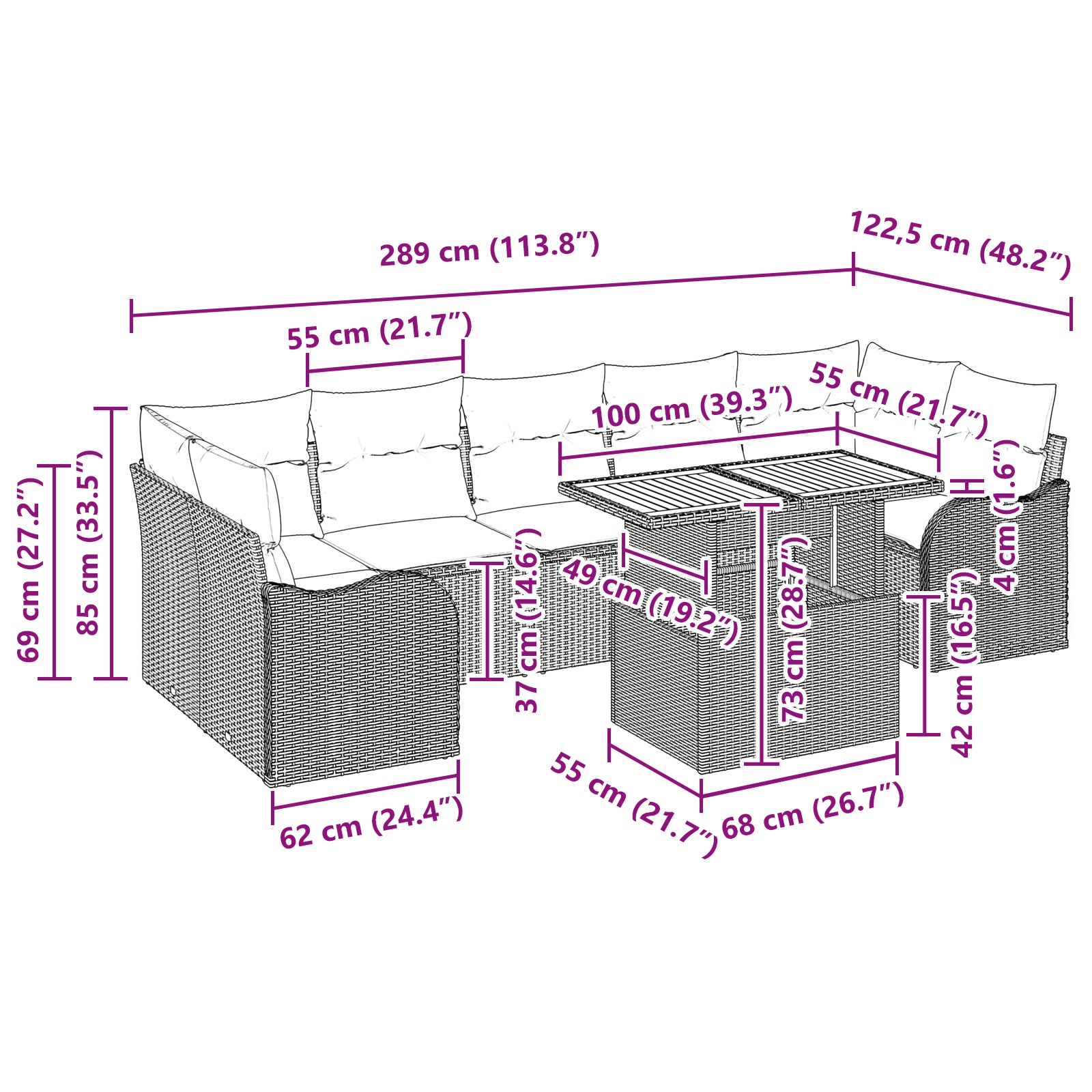 3349424 11 Set de canapele pentru grădină cu pernă 8 pcs negru și crem Set de canapele pentru grădină cu pernă 8 pcs negru și crem - imagine 11
